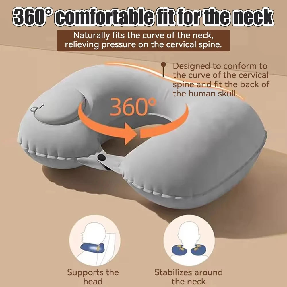 Travel Neck Pillow Inflatable Airplane Pillow U-shaped Cervical Orthopedic Protection Pillow Outdoor Portable Foldable Pillow